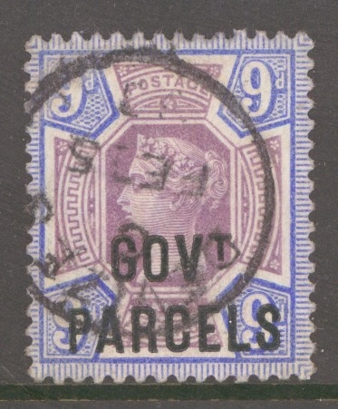 1887 Govt Parcels 9d Dull Purple + Blue SG 067  A Very Fine Used example.