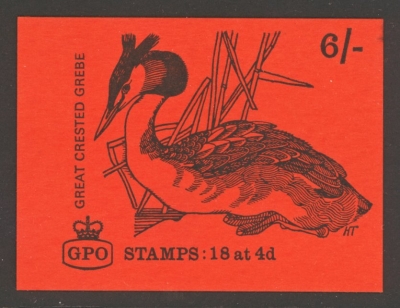 1968 6/- Great Crested Grebe Booklet Cover Proof on orange red card