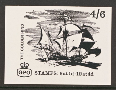 1969 4/6 Golden Hind Booklet Cover Proof on white glazed art paper