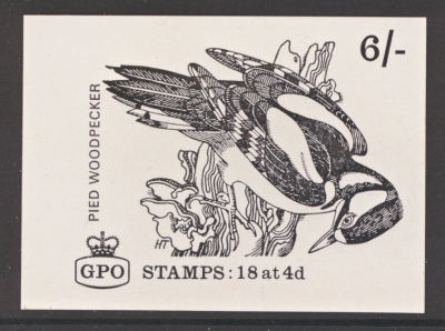 1968 6/- Woodpecker Booklet Cover Proof on white glazed art paper