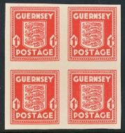 Guernsey 1941 1d Scarlet variety Imperf. A fresh U/M block of 4 