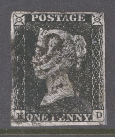 1840 1d Black SG 2  KD  A Good Used example with repaired paper split 