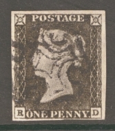 1840 1d Black SG 2  Plate 1A  R.D.  A Very Fine Used example with 4 Good to Large Margins Neatly Cancelled by a Black M/X.