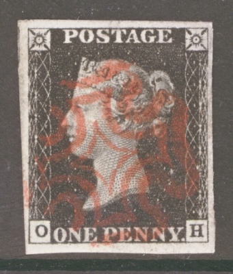 1840 1d Black SG 2  Plate 6 Lettered O.H.  A Very Fine Used example with 4 Good to Large Margins Neatly cancelled by a C…