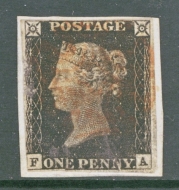 1840 1d Black SG 2  F.A.  A  Used example cancelled by a Red M/X on piece. A good spacefiller.