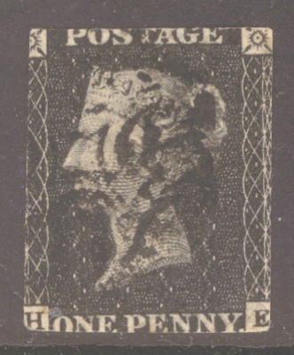 1840 1d Black SG 2  H.E.  A Good Used example cancelled by a Black M/X.
