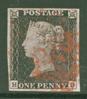 1840 1d Black SG 2  Plate 2 Lettered H.D.  A Very Fine Used example with 4 Good to Large Margins cancelled by a Red M/X