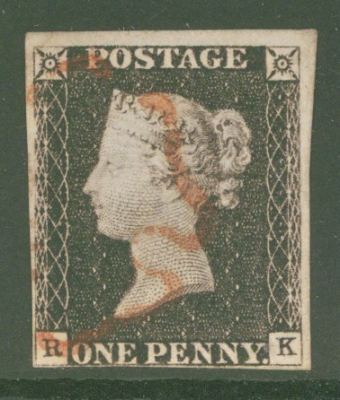 1840 1d Black SG 2  Plate 3 Lettered R.K.  A Very Fine Used example with 4 Clear to Large Margins lightly cancelled by a…