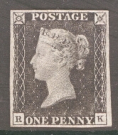 1840 1d Black SG 2  Plate 2 Lettered R.K.  A Fresh Unused example without Gum. 4 Good to Large Margins. Cat £13500 with Gum