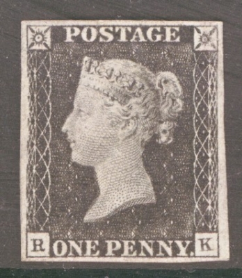 1840 1d Black SG 2  Plate 2 Lettered R.K.  A Fresh Unused example without Gum. 4 Good to Large Margins. Cat £13500 with…