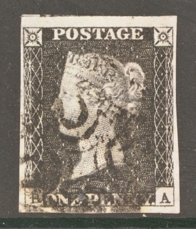 1840 1d Grey Black SG 3  A Fine Used example with 4 Good to Large Margins Neatly Cancelled by a Black M/X.