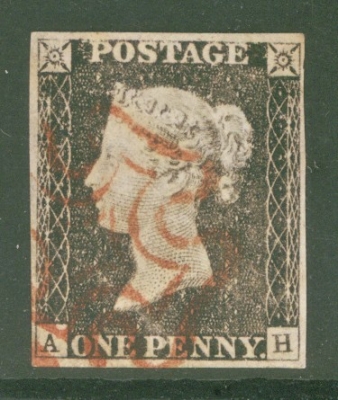 1840 1d Grey Black SG 3  Plate 2 Lettered A.H.  A Very Fine Used example with 4 Good Margins neatly cancelled by a Red M/X