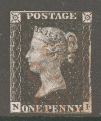 1840 1d Intense Black SG 1  A Fine Used example with 2½ close margins lightly cancelled by a Red M/X.