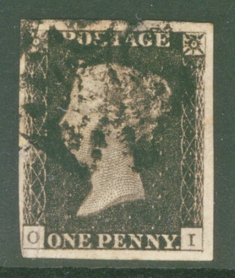 1840 1d Intense Black SG 1  Plate 4 Lettered O.I. A Fine Used example cancelled by a Black M/X. Reverse thin