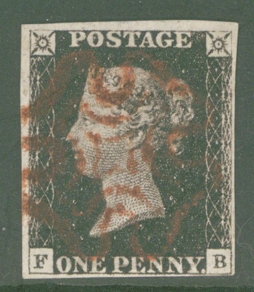 1840 1d Intense Black SG 1 Plate 6 lettered F.B.  A Very Fine Used example with 4 Good to Large Margins Neatly cancelled by a Brownish M/X. 
