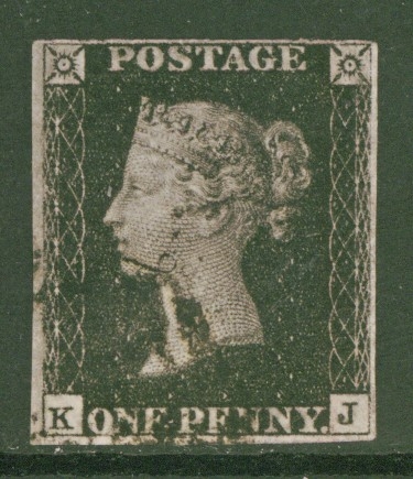 1840 1d Intense Black SG 1 Plate 10 K.J.  A Very Fine Used example with 4 Good Margins cancelled by a Black  M/X.