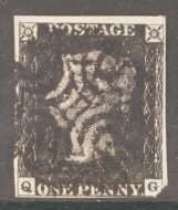 1840 1d Intense Black SG 1 Plate 4  Q.G.  A Fine Used example cancelled by a Black M/X.