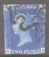 1840 2d Blue SG 5 lettered K.K.  A Fine Used example 