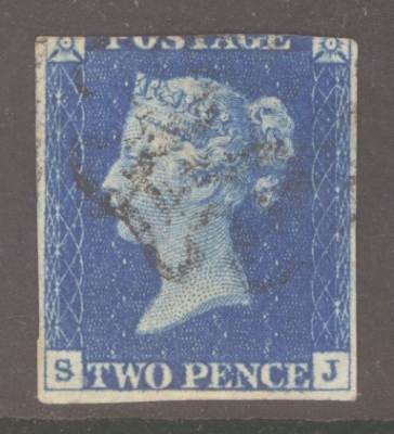 1840 2d Blue SG 5  Plate 2  A fine Used example with 3 clear margins.