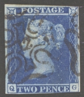 1841 2d Blue cancelled by a 12 in Maltese cross SG 14f  A Fine Used example 3 margins