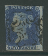 1840 2d Blue SG 5  Plate 2  A fine Used example with 3 clear margins.