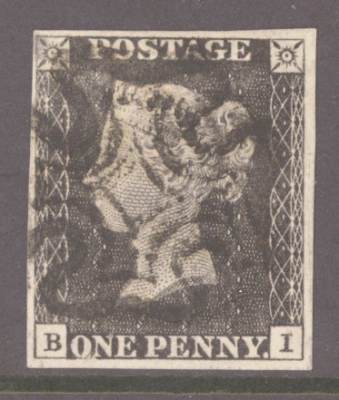 1840 1d Black SG 2  Plate 10 B.I.  A Very Fine Used example with 4 Good - Large Margins Neatly Cancelled by an Upright Black M/X.