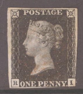 1840 1d Black SG 2 Plate 5 lettered R.I.  A Very Fine Used example lightly cancelled by a Red M/X.