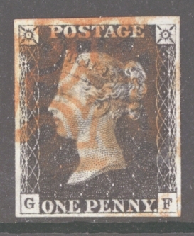 1840 1d Black SG 2 Plate 6 lettered G.F.  A Very Fine Used example with 4 Good Even Margins