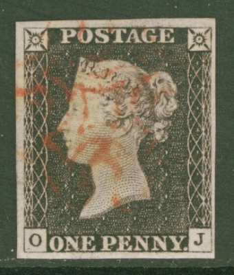 1840 1d Grey Black SG 3  Plate 3  O.J.  A Very Fine Used example with 4 Good to Large Margins Lightly Cancelled by a Red…