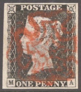 1840 1d Grey Black SG 3 Plate 2 lettered M.A.  A Very Fine Used example with 4 Large Margins neatly cancelled by a Compl…