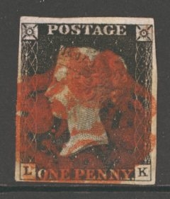 1840 1d Intense Black SG 1 lettered F.A.  A Good Used example with 4 good margins L.K.  A Fine example with 4 good margins