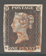 1840 1d Black SG 2 Plate 2 lettered N.G.  A Fine Used example with 3½ margins 