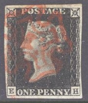 1840 1d Intense Black SG 1 Plate 4 lettered E.H.  A very fine used example with 4 good to large margins