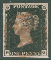 1840 1d Black SG 2 Plate 5 lettered N.G.  A very fine used example with 4 good even margins