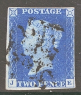 1840 2d Blue SG 5 Plate 2 J.E. A Fine Used example with 3 Good Margins 4th margin just touching.