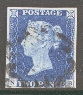 1840 2d Blue SG 5 Plate 1 N.B. A Fine Used example with 4 Good to Large margins