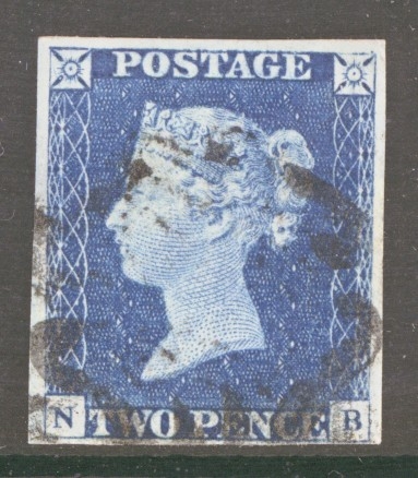 1840 2d Blue SG 5 Plate 1 N.B. A Fine Used example with 4 Good to Large margins