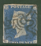 1840 2d Pale Blue SG 6 Plate 1 lettered C.G.  A Fine Used example Neatly Cancelled