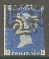 1840 2d Blue Plate 1 SG 5 E.L.  A Fine Used example with 2 margins