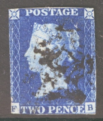 1840 2d Deep Blue SG 4  F.B.  A Good Used example. Cat £1,000