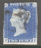 1840 2d Pale Blue Plate 1 P.F. SG 6   A Fine Used example with reverse thin. Cat £1,000