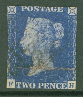 1840 2d Blue SG 4  FH.  A Used Spacefiller with a repaired paper split. Cat £1,000