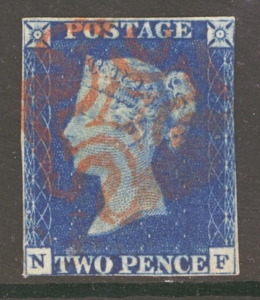 1840 2d Deep Blue SG 4 Plate 1  N.F. A Very Fine Used example neatly cancelled by a Red M/X