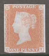 1841 1d Pale Red Brown SG 9 Lettered C.I.  A Fresh Unused example without gum. 4 Clear to Good Margins. Cat £675 with Gum