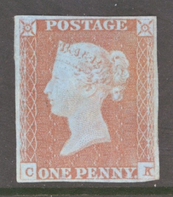 1841 1d Pale Red Brown SG 9 Lettered C.K.  A Fresh Unused example without gum. 4 Good Margins. Cat £675 with Gum