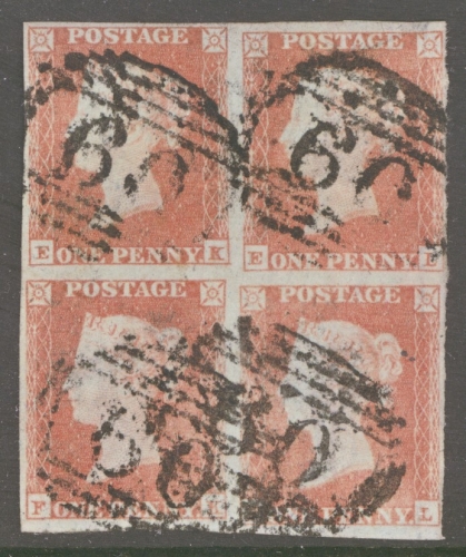 1841 1d Pale Red Brown SG 9  A  Fine Used Block of 4 with 4 Clear to Good Margins all around. Cat £325