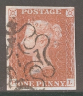 1841 1d Red  Cancelled by a 1 in Maltese cross SG 8m P.L.  A Very Fine Used example with 4 Close to Large Margins. Cat £180