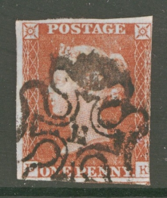 1841 1d Red Cancelled by a 11 in Maltese cross SG 8m  A Good Used example with 3 margins