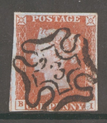 1841 1d Red  Cancelled by a 3 in Maltese cross SG 8m B.I.   A Very Fine  Used example with 4 Close to Large Margins. 