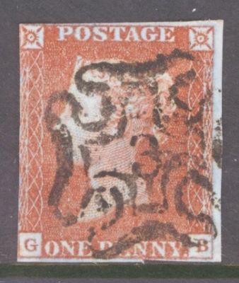 1841 1d Red  Cancelled by a 3 in Maltese cross SG 8m G.B.  A Good Used example. Cat £225